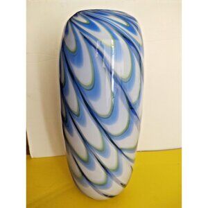 Eastern Art Blue & White  Glass Swirl Studio Hand Blown Large Vase 13" x 6"